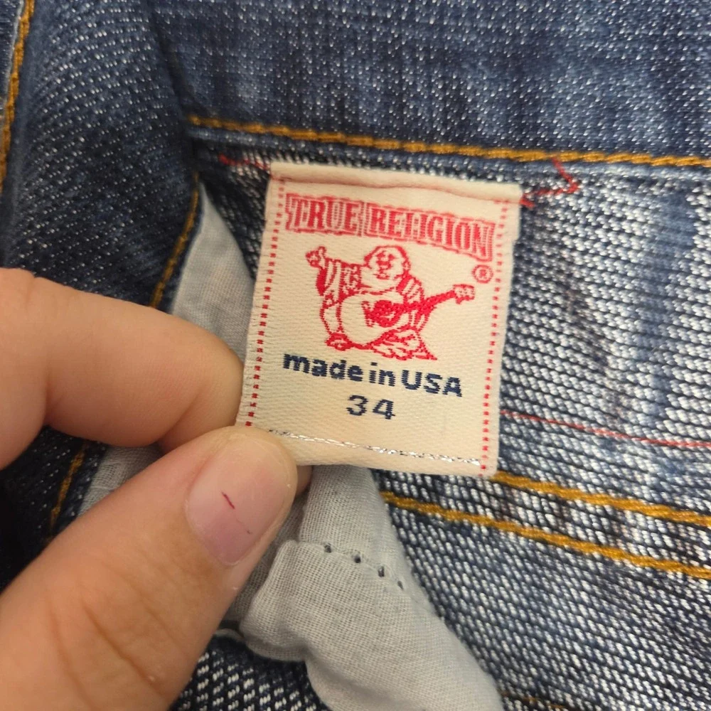 True Religion Joey Big T Mens 34 Straight Leg Jeans Blue Contrast‎ Stitch USA